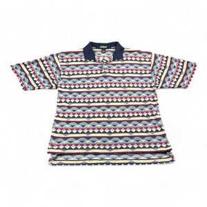 Vintage Aureus Polo Shirt Adult LARGE Blue Red Golf Geometric Triangles 90s